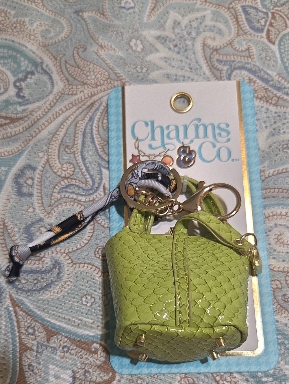 Lime Green Mini Handbag Keychain with Gold Hardware